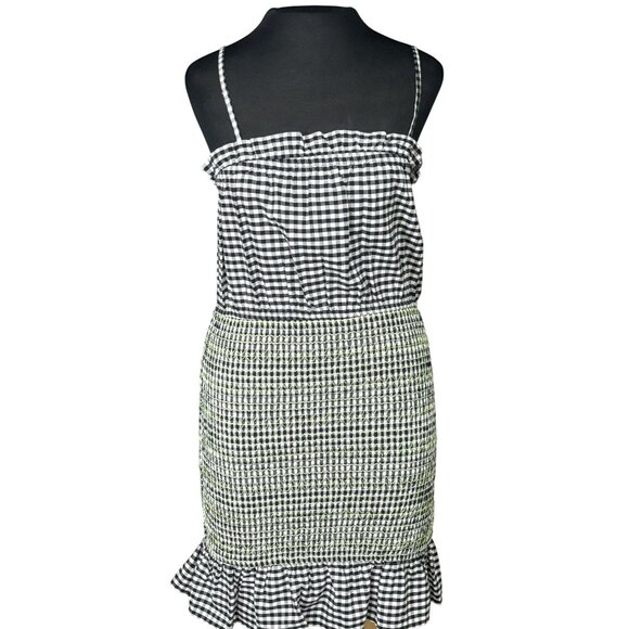 Urban Outfitters Gingham & Tweed Ruffled Mini Dress M Black/White/Green - Picture 1 of 6